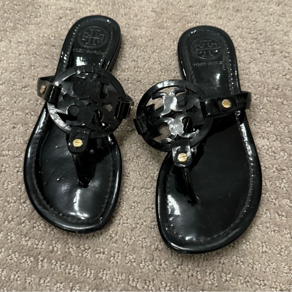 Tory Burch Miller Sandals Black Patent leather 6.5